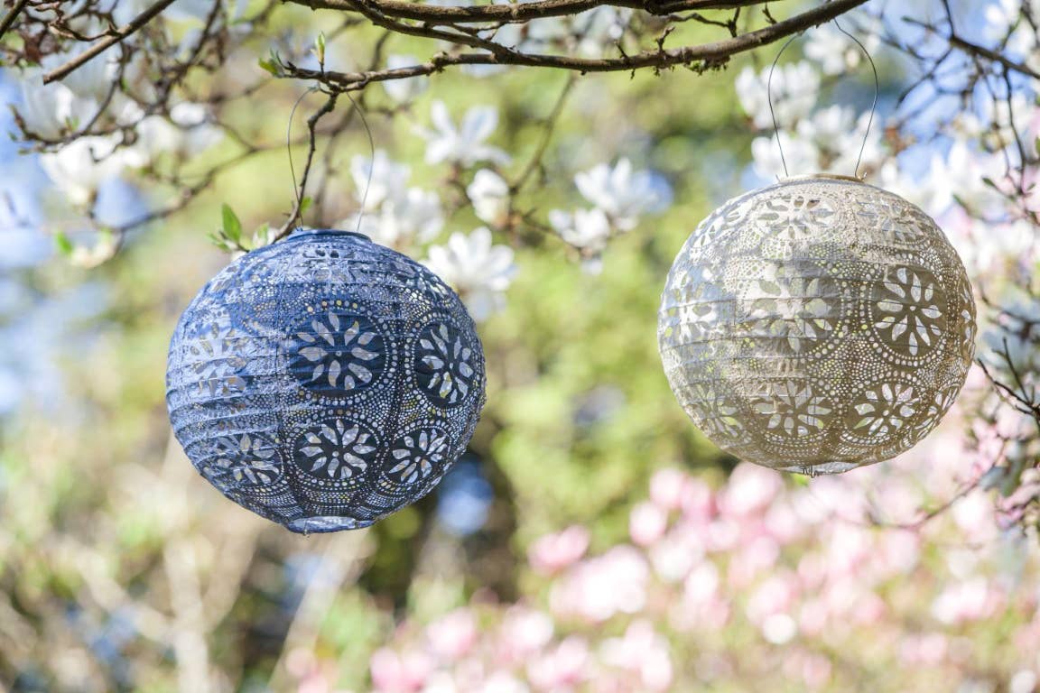 Stella Boho 12" Globe Solar Lantern - Pearl