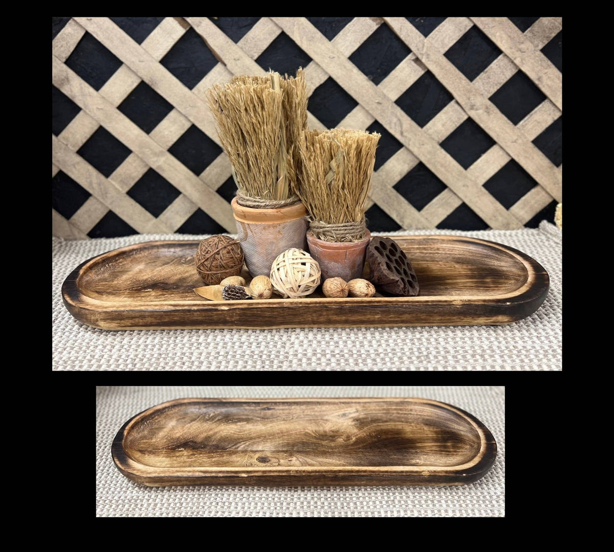 Dark Wood Oval Tray 24x8x1in