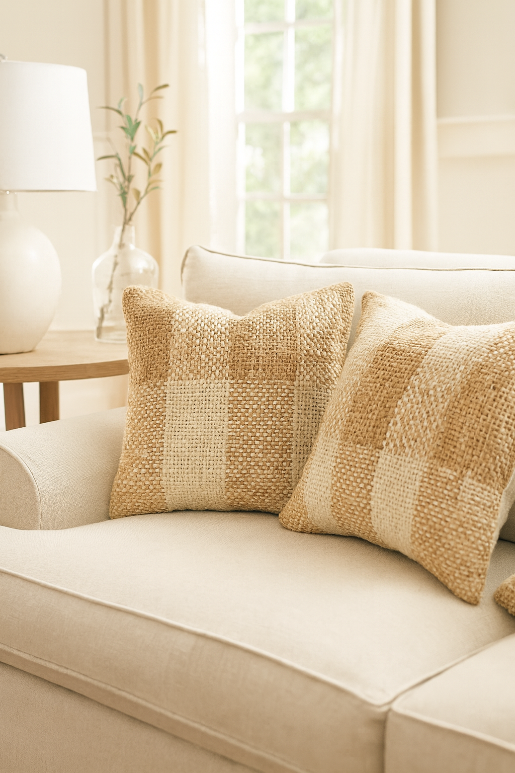 Woven Natural Cotton Jute 18" Throw Pillow