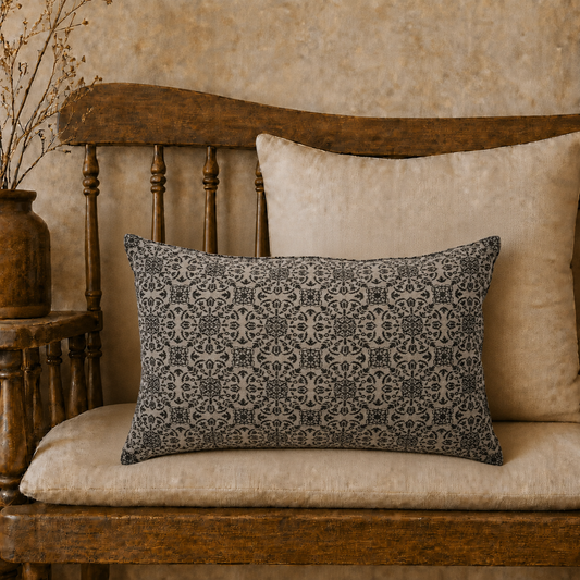 Black Tan Jacquard Throw Pillow 14x22 – Custom House