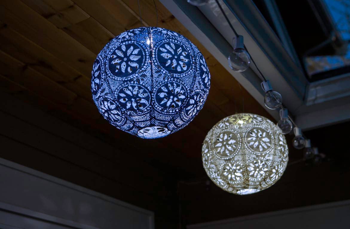 Stella Boho 12" Globe Solar Lantern - Pearl