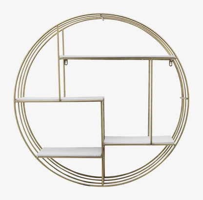 32” Gold Metal/Wood Geometric Hanging Wall Shelf