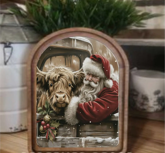 Arch Top Highland With Santa Framed Art