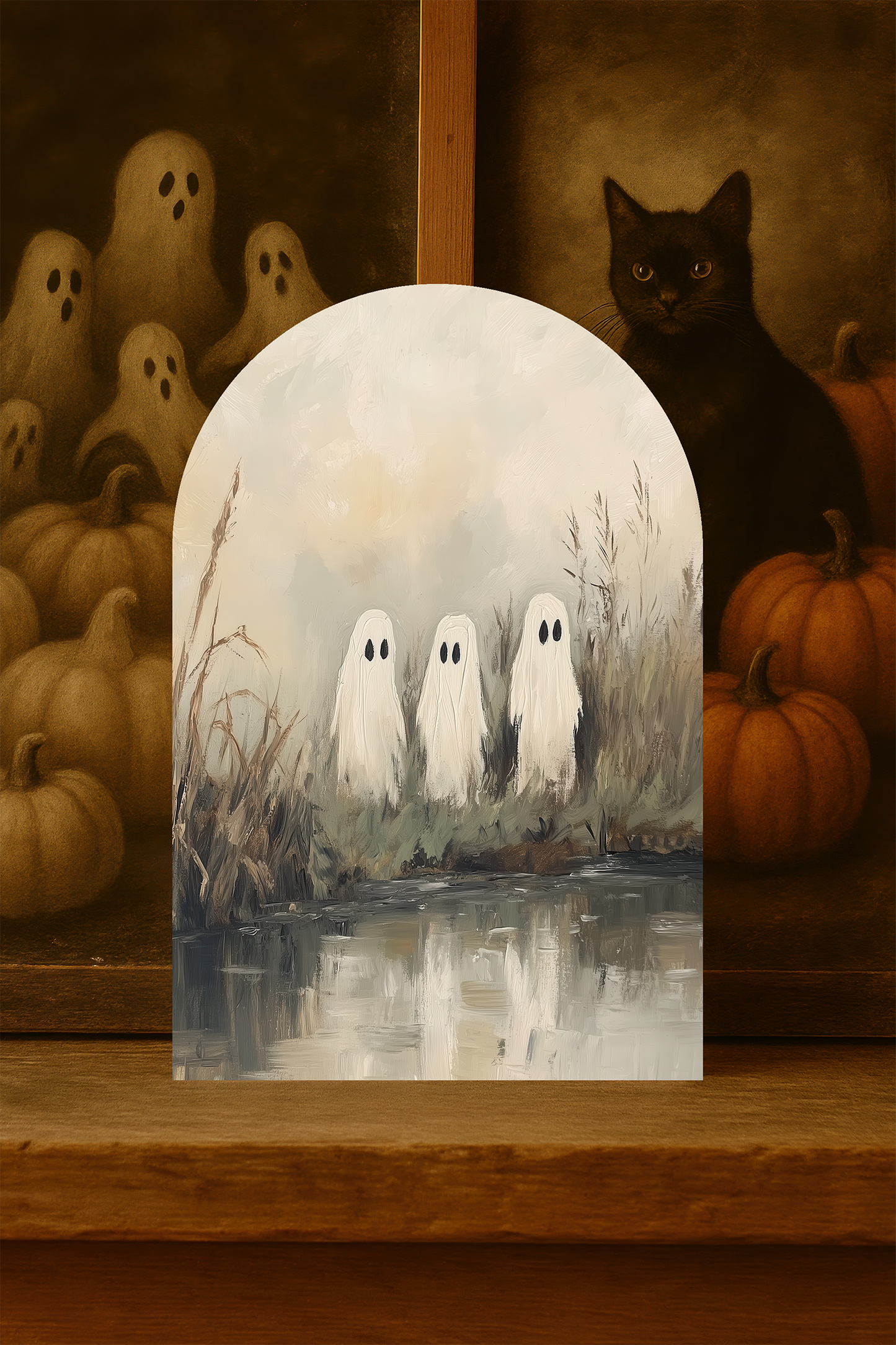 Ghost Pond Arch Sign – Neutral Halloween Shelf Decor
