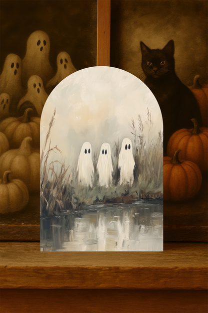 Ghost Pond Arch Sign – Neutral Halloween Shelf Decor