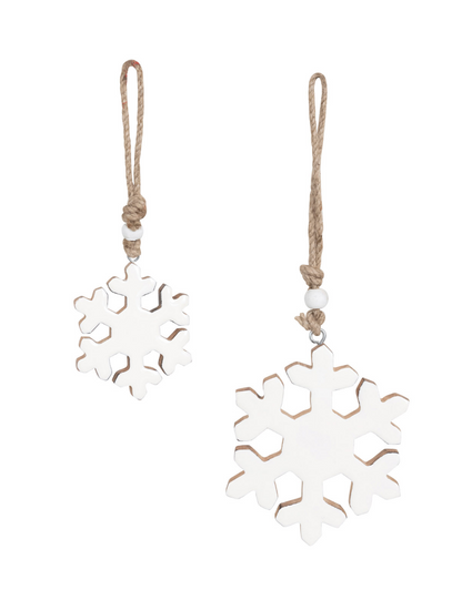 Enameled Mango Wood Snowflake Ornaments w/Wood Beads