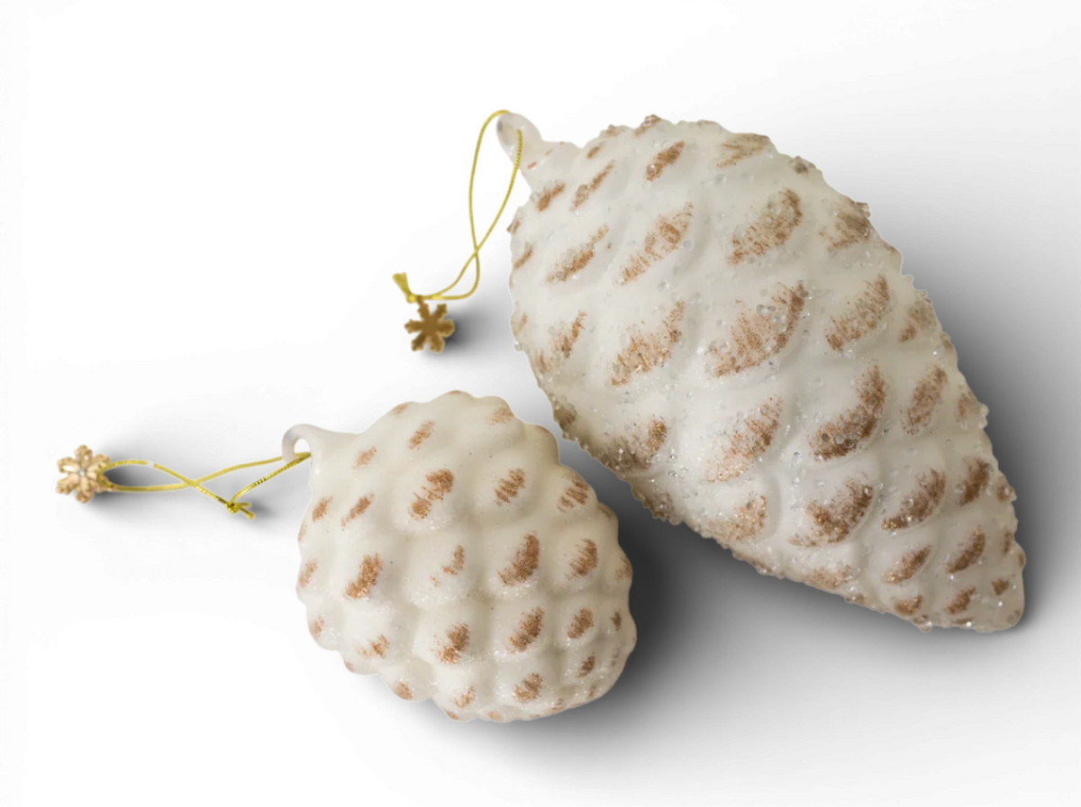 Glass Cream/Gold Pinecone Ornament