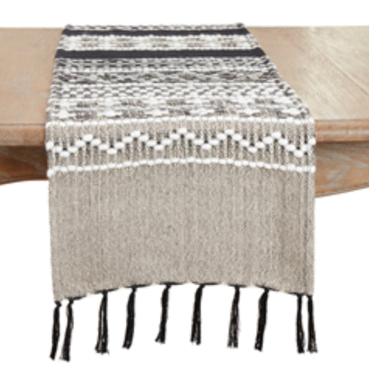 Crafted Multi-Pattern Fringed Table Runner