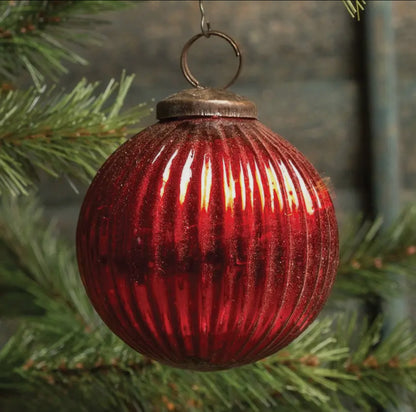 4” Ribbed Red Kugel Ornament