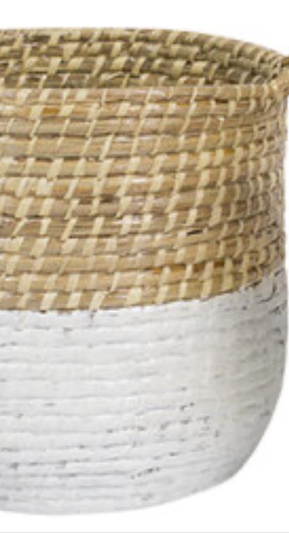 Two-Tone White Woven Seagrass Basket-Med