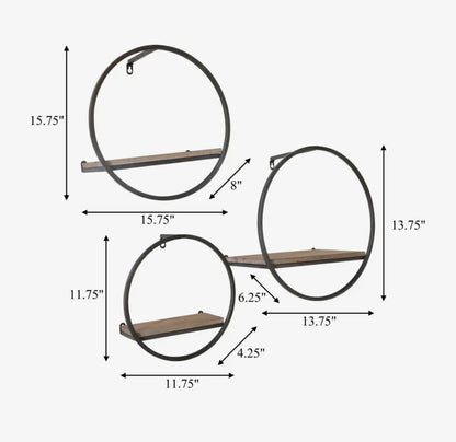 16” Metal/Wood Modern Circular Wall Shelf