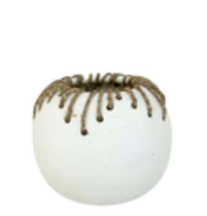 6.25” Round Textured Ceramic Vase wlTwine