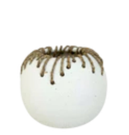 6.25” Round Textured Ceramic Vase wlTwine