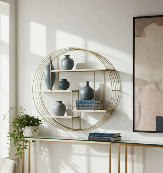 32” Metal/Wood Geometric Hanging Wall Shelf