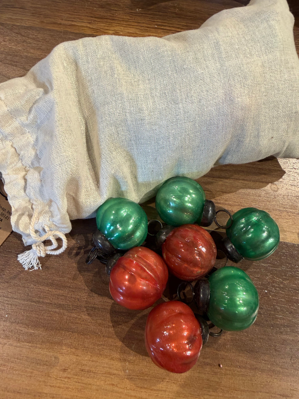 1” Red/Green Mercury Glass Ornament In a bage