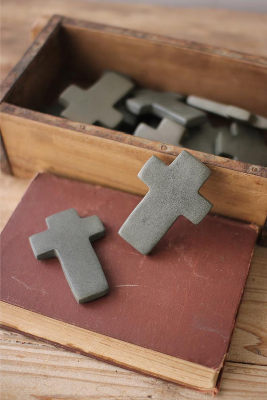 Hand-Carved Stone Cross-Gray