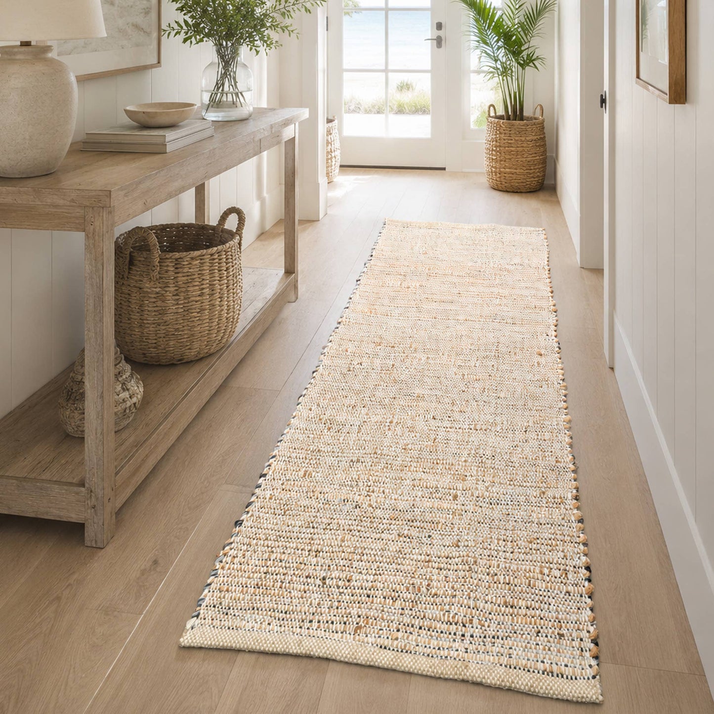 Jute Chindi Runner-Natural Jute-Greys, 2'x5'.