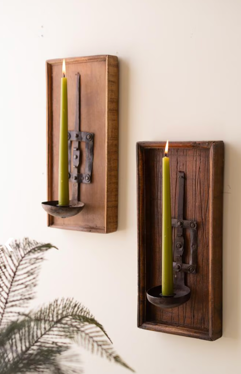 Wooden Wall Sconce w/RepurposedIron Ladle Candle Holder