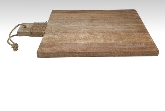 Wood Cutting Board W/Jute Wrapped Handle