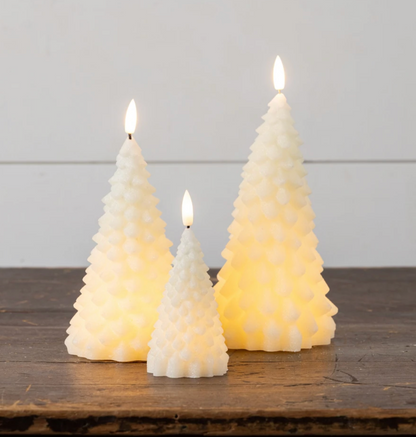 7.5” Cream Shimmer 3D Flame Fir Tree Candle