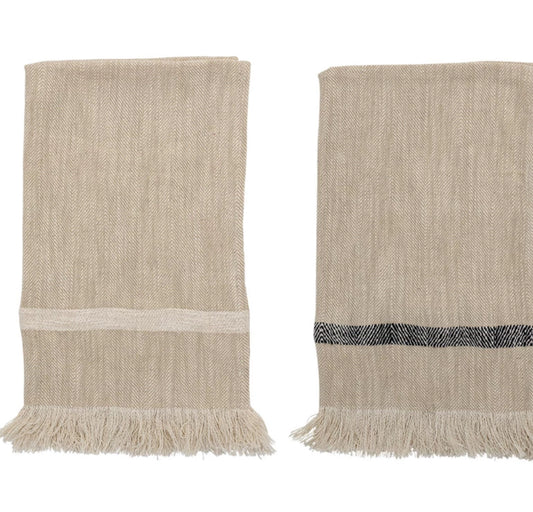 Striped Tea Towel with Fringe, set 2