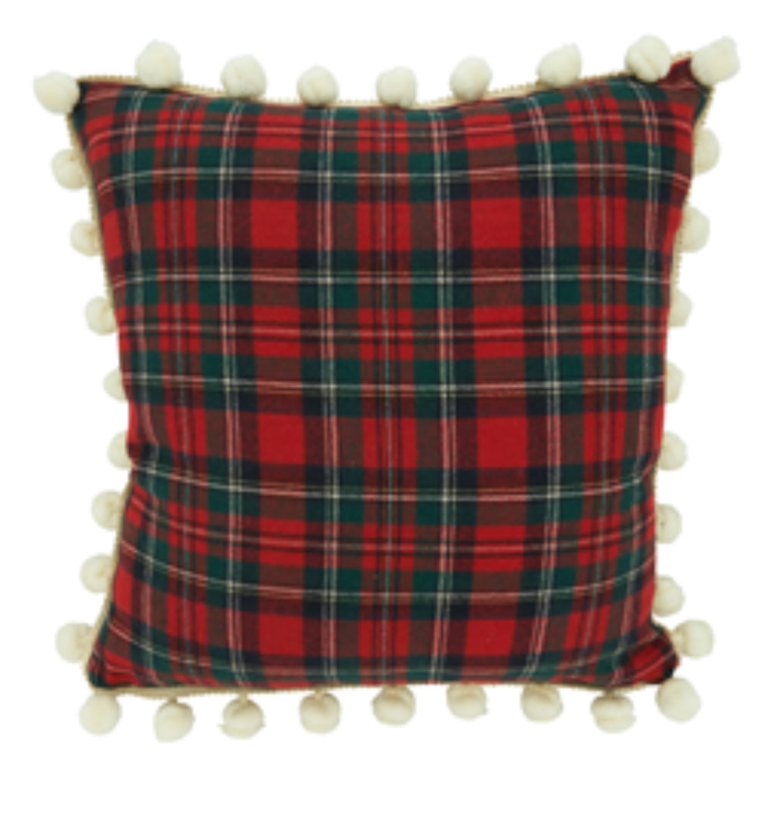 Plaid Throw Pillow w/Pompoms