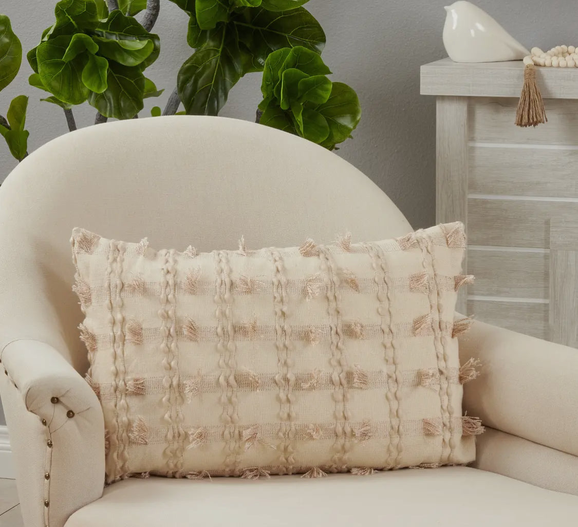 Throw Pillow W/ Fringe Striped Design