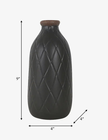 9” Black Ceramic Textured Diamond Vase