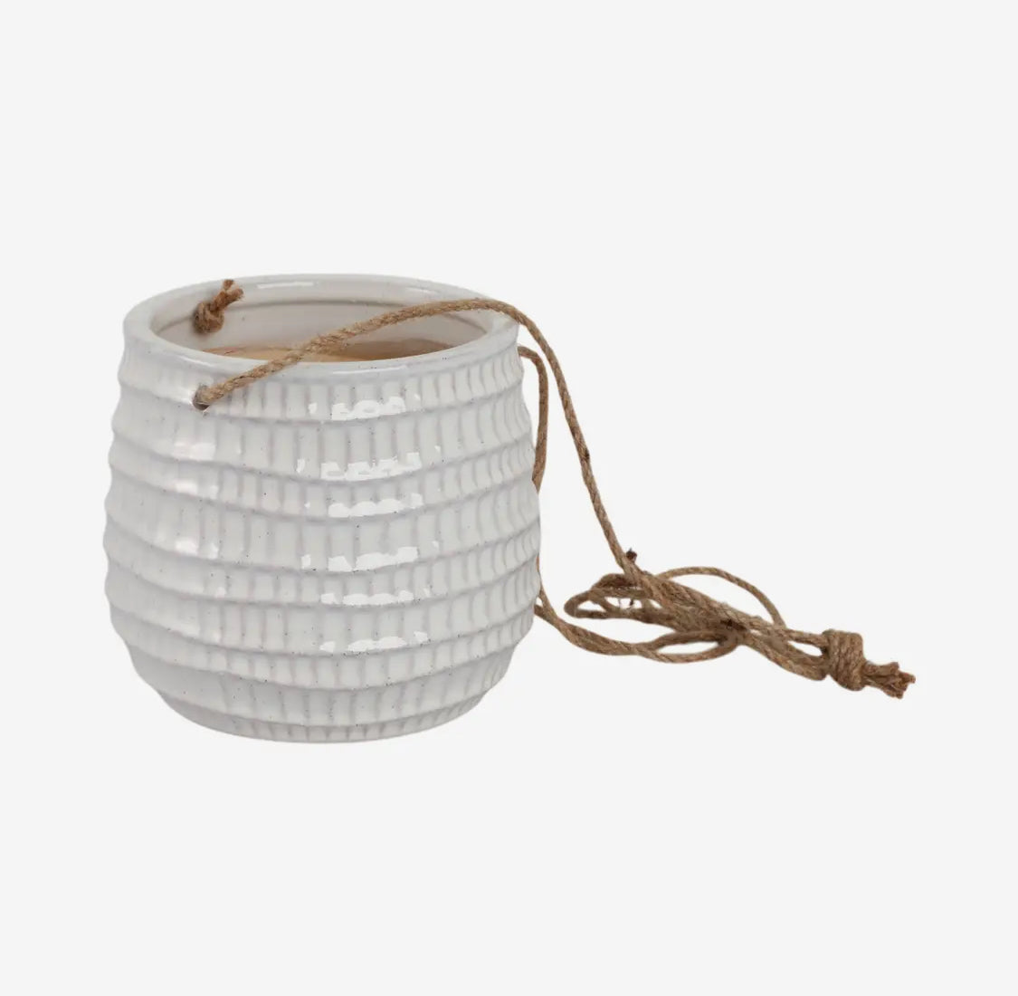 7” Ivory Ceramic Round Dimpled Hanging Planter