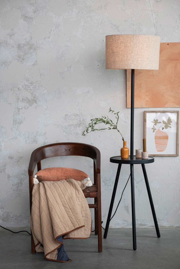 Rubberwood Table Lamp w/ Linen Shade