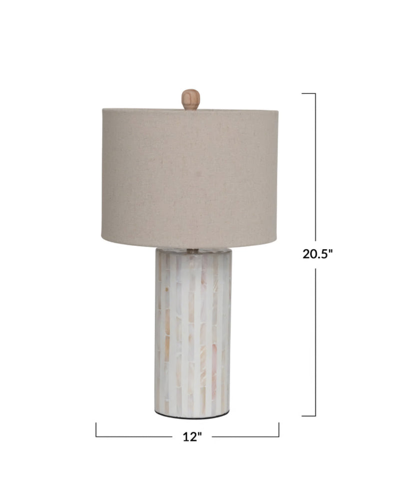 Capiz Table Lamp w/Linen Shade & Inline Switch