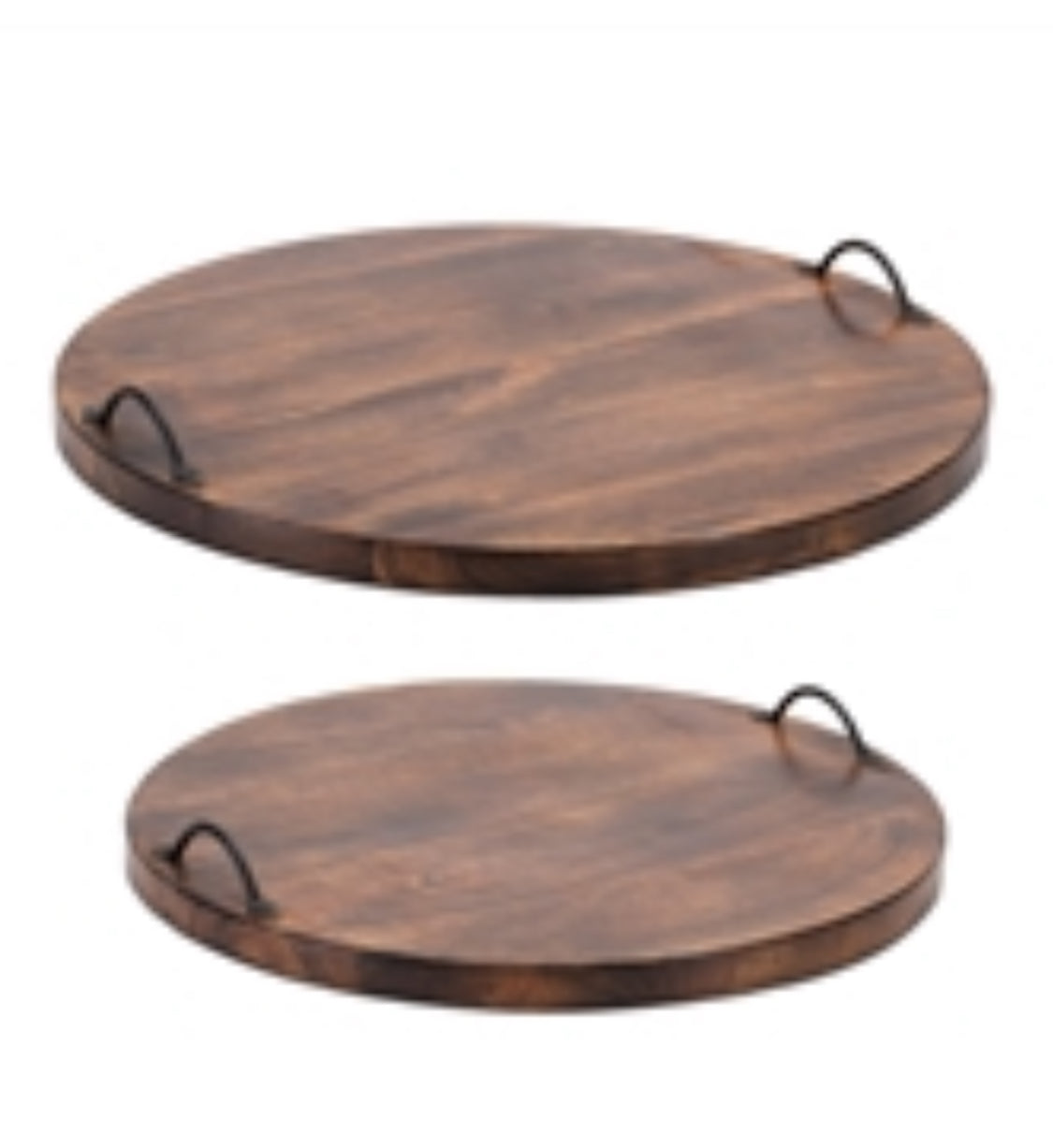 Round Wood Tray w/Iron Handles-Lg