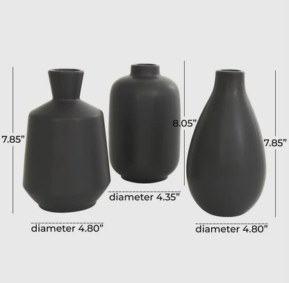 Minimalistic Matte Black Ceramic Vase-3 Asst.