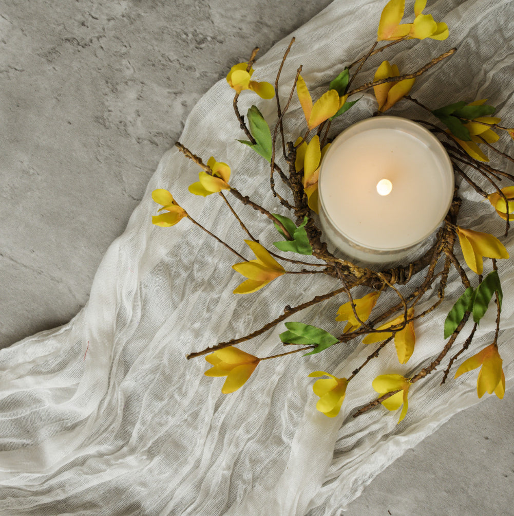 8” Yellow Forsythia Candle Ring