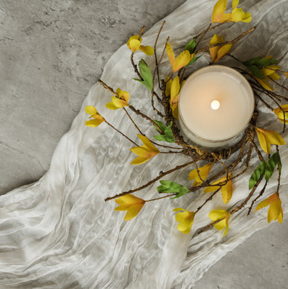 8” Yellow Forsythia Candle Ring