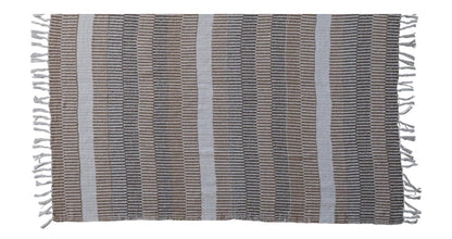 Woven Recycled Throw w/Stripes & Frindge