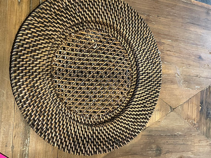 13” Round Rattan Tray, Brown