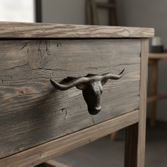 Longhorn Skull Drawer Pull, Cast Iron Western Cabinet Handle