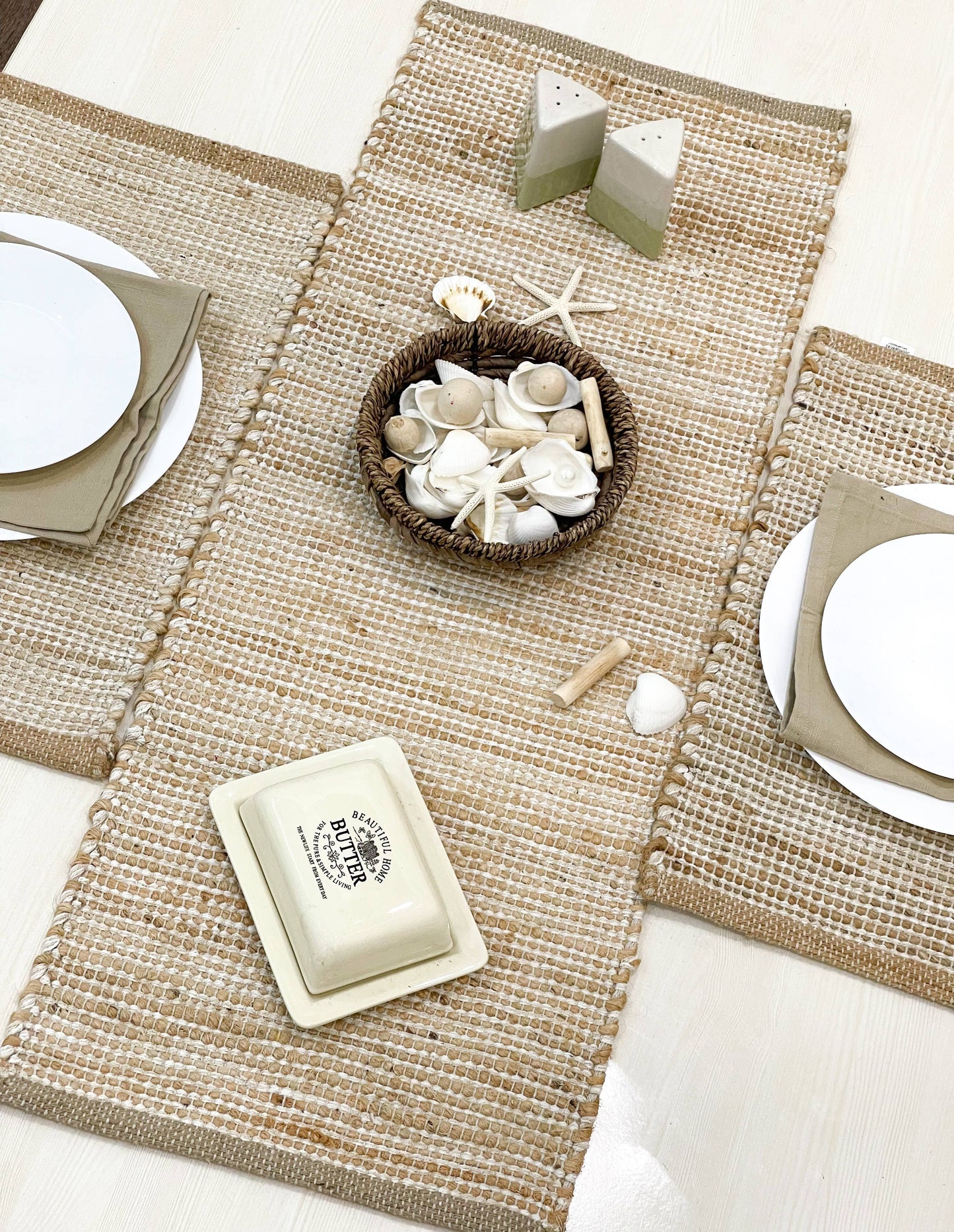 OMBRE TABLE RUNNER, NATURAL JUTE-IVORY, 13''x48''.