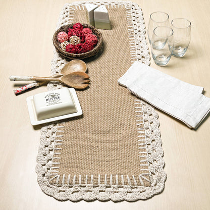 JUTE CROCHET TABLE RUNNER, JUTE-IVORY, 13''x36''
