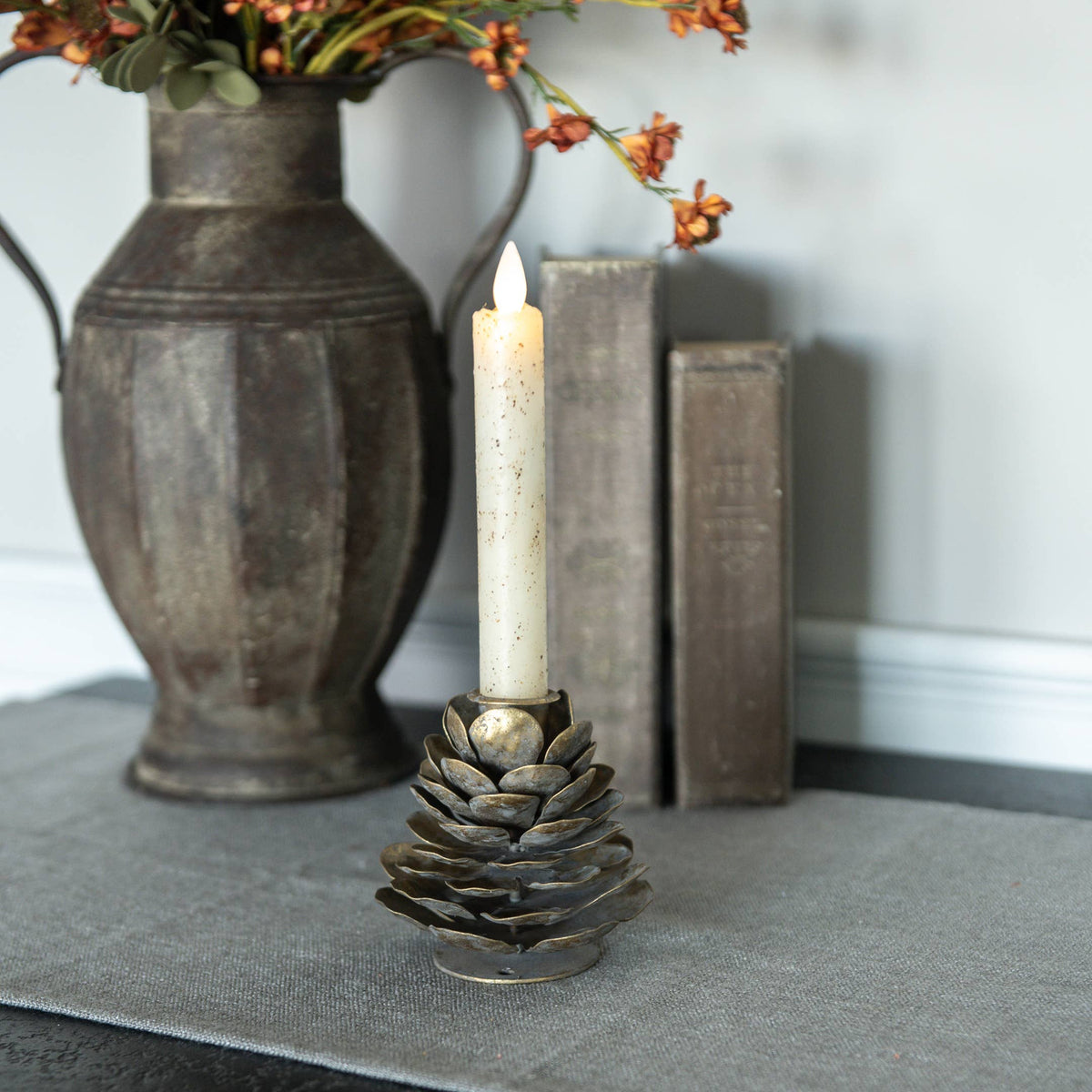 BRONZE PINECONE TAPER CANDLE HOLDER