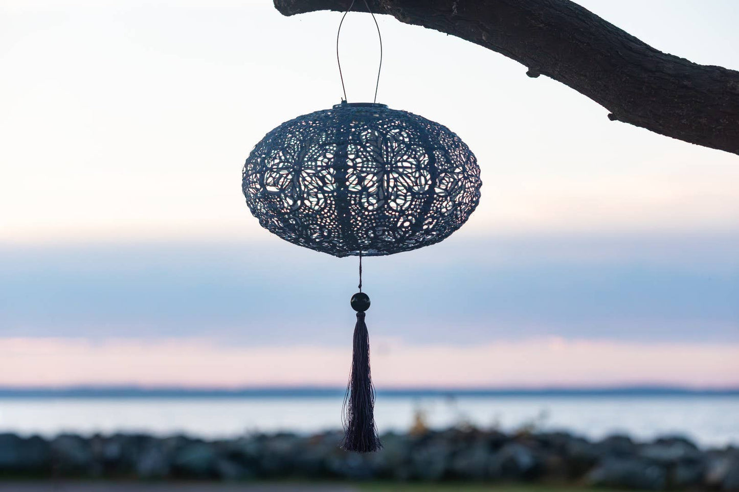 *NEW* Stella Tassel 25.5" Oval Solar Lantern - Sky Blue