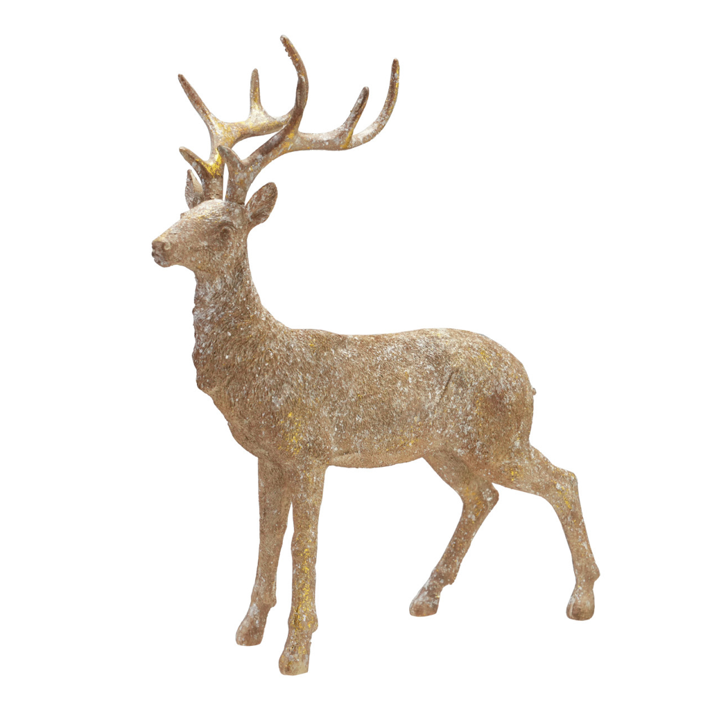 Gold Distressed Resin Standing Deer
