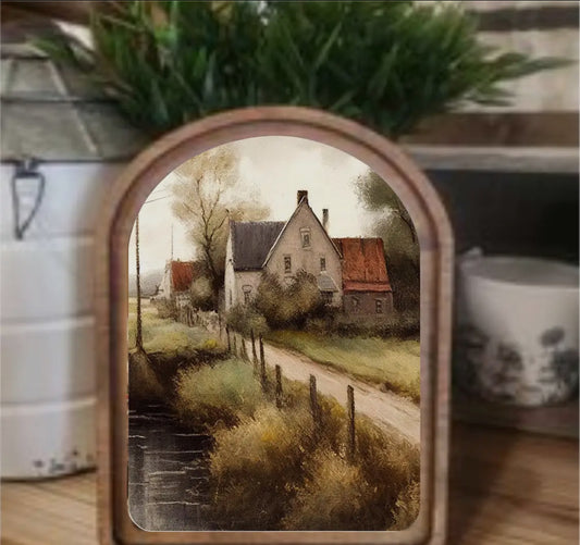 8” Arch Dirt Lane Farmhouse Framed Art