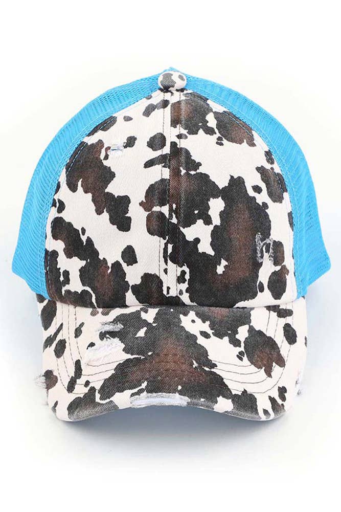 C.C Cow Print Mesh Criss Cross Ponytail Baseball Cap