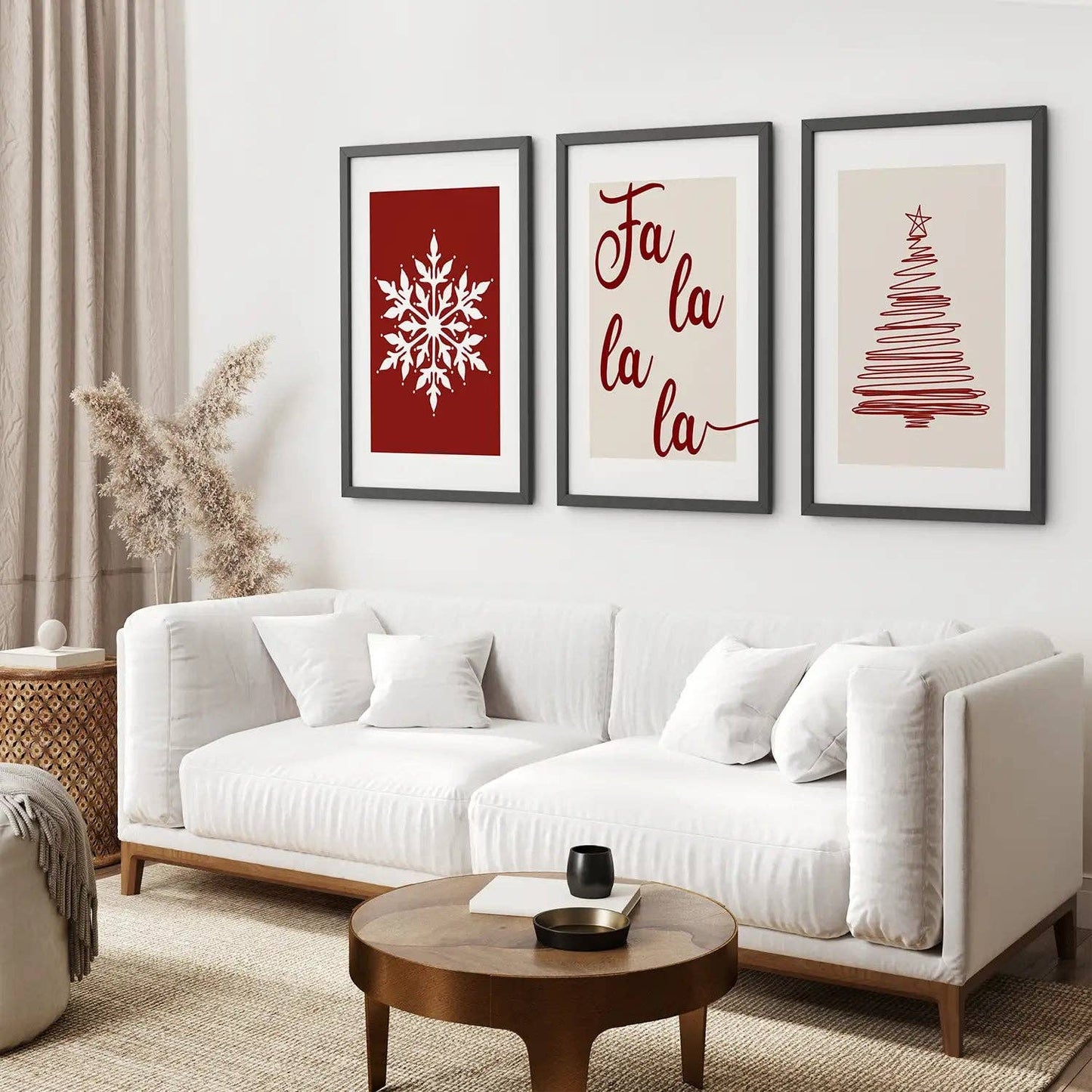 8” x 10” Wall Art Christmas Decoration. Modern Red Xmas Print-Set/3-No Frames
