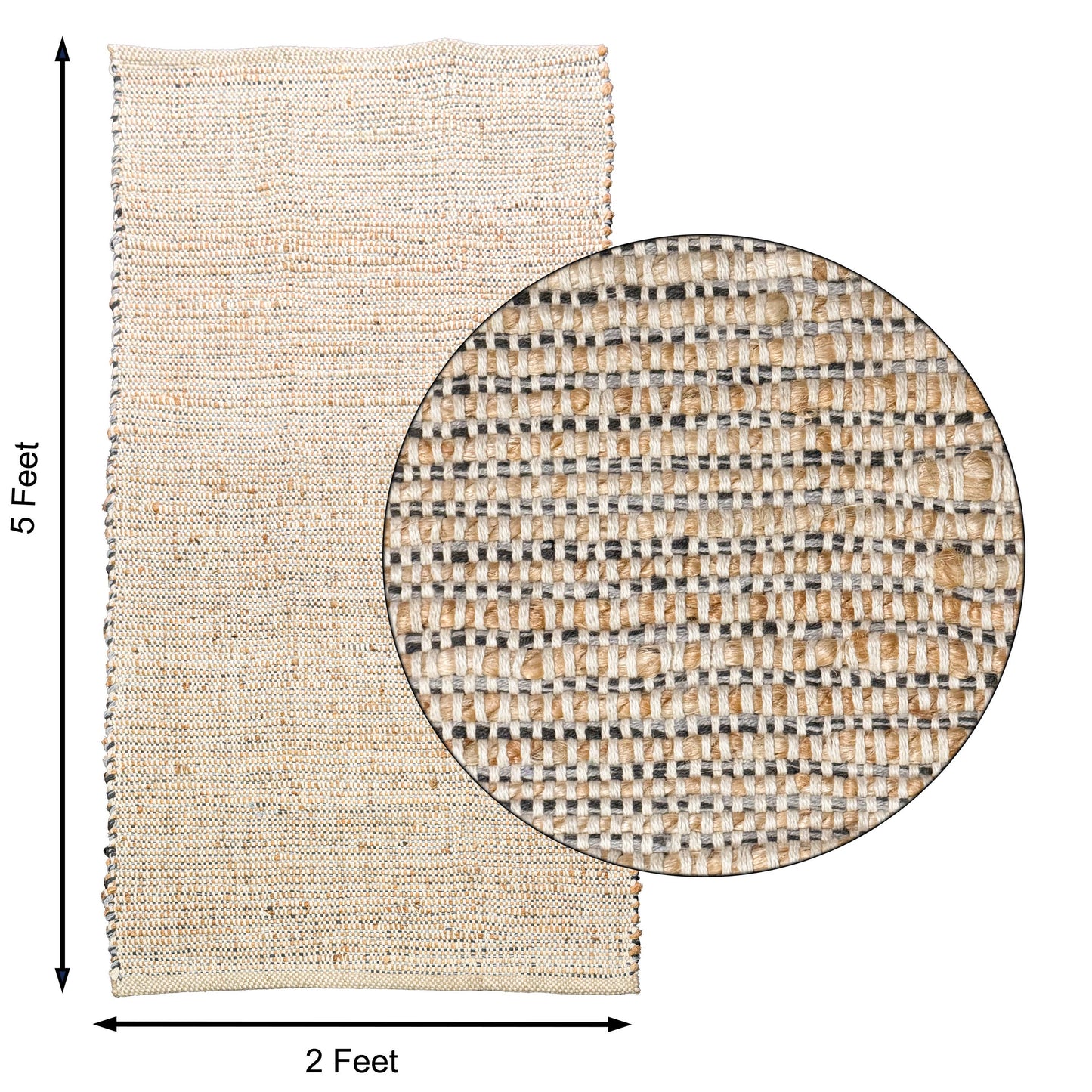 Jute Chindi Runner-Natural Jute-Greys, 2'x5'.