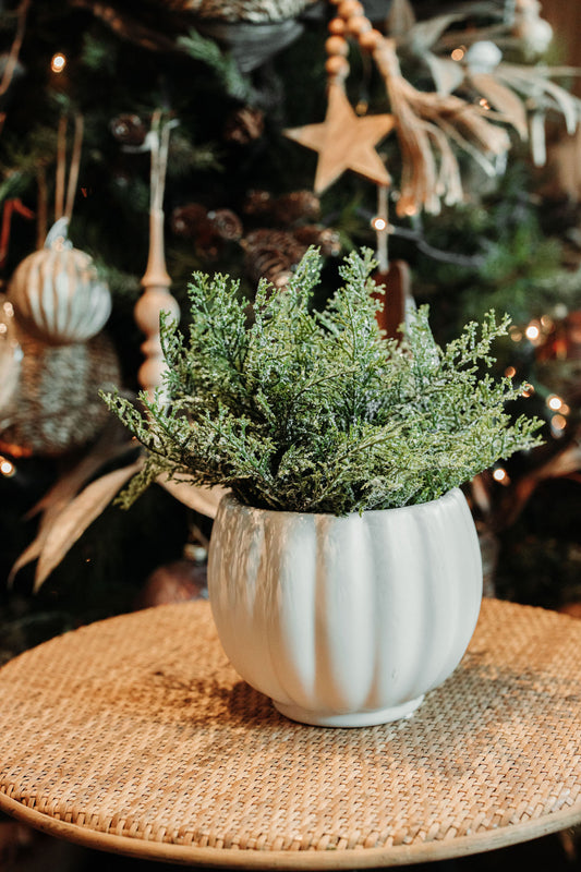 White Pottery w/Snowed Cedar 1/2 Orb