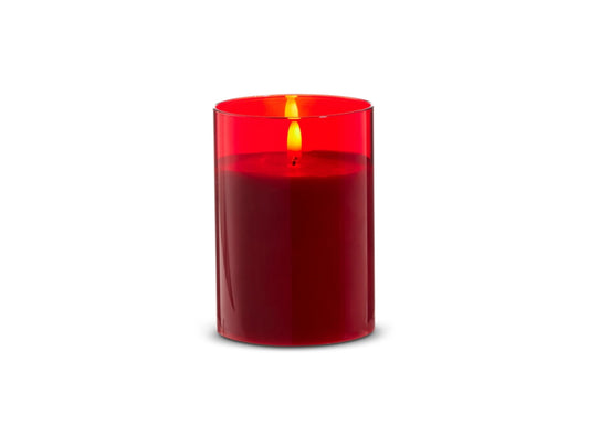 3.5”x5” Red Glass Red Pillar Candle