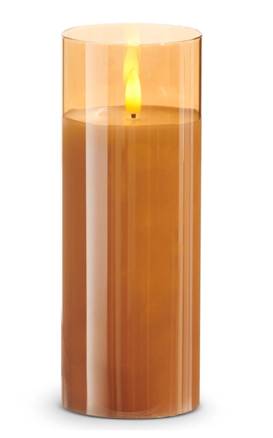 2”x7” Gold Glass Ivory Pillar Candle